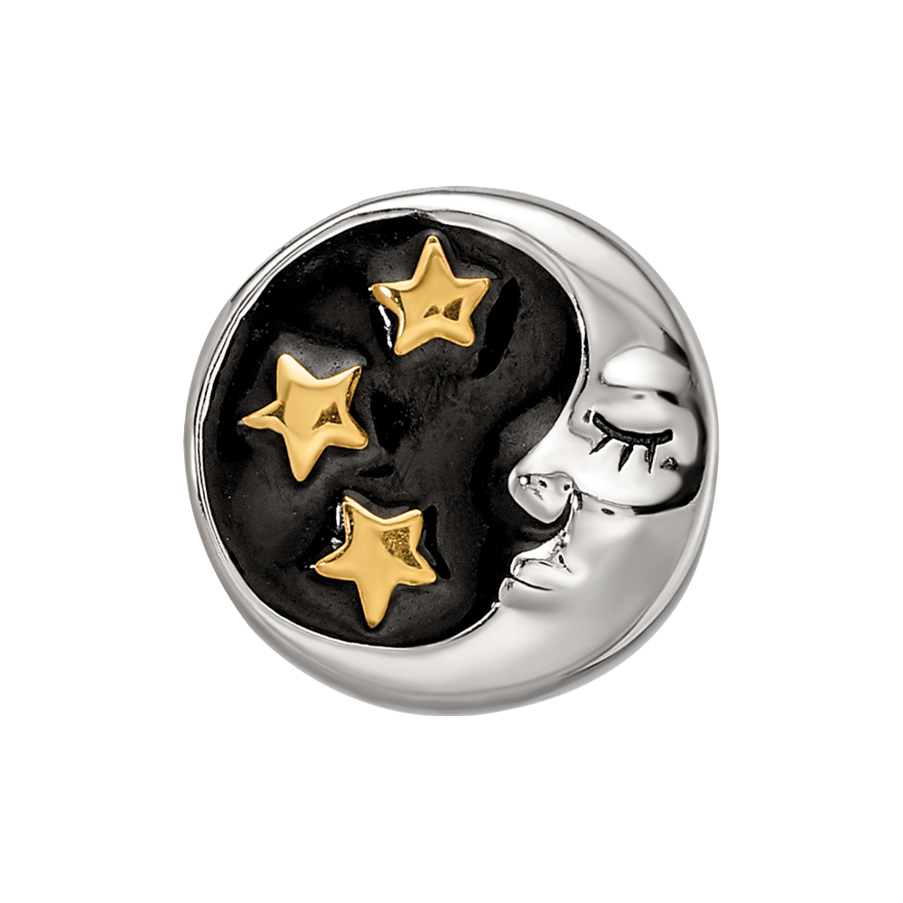 Sterling Silver Reflections Rhodium Gold-plated Enamel Moon/Stars Bead