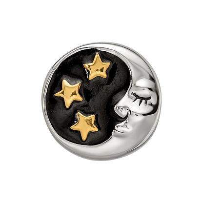 Sterling Silver Reflections Rhodium Gold-plated Enamel Moon/Stars Bead