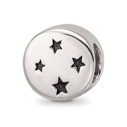 Sterling Silver Reflections Rhodium Gold-plated Enamel Moon/Stars Bead