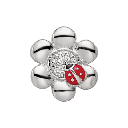 Sterling Silver Reflections Rhod-plated Enameled CZ Ladybug Flower Bead