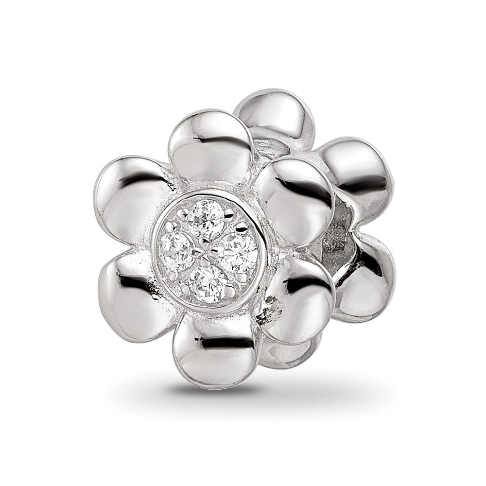 Sterling Silver Reflections Rhod-plated Enameled CZ Ladybug Flower Bead