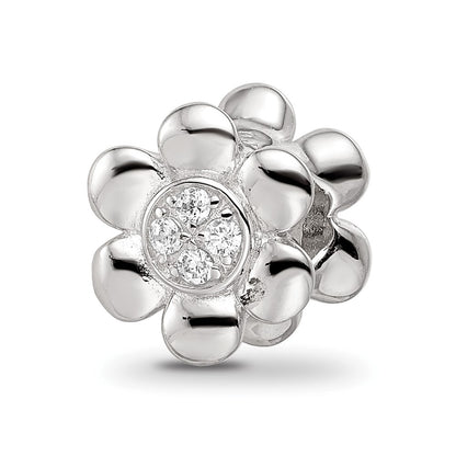 Sterling Silver Reflections Rhod-plated Enameled CZ Ladybug Flower Bead