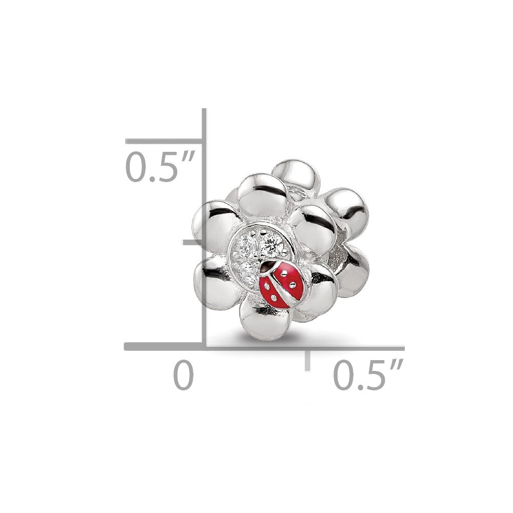 Sterling Silver Reflections Rhod-plated Enameled CZ Ladybug Flower Bead
