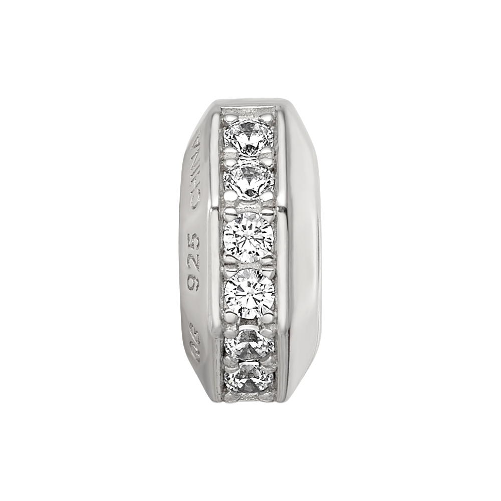 Sterling Silver Reflections Rhod-plated CZ Hinged Bead