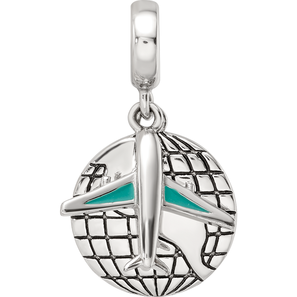 Sterling Silver Reflections Rhod-plated Earth & Plane 2-Piece Dangle Bead