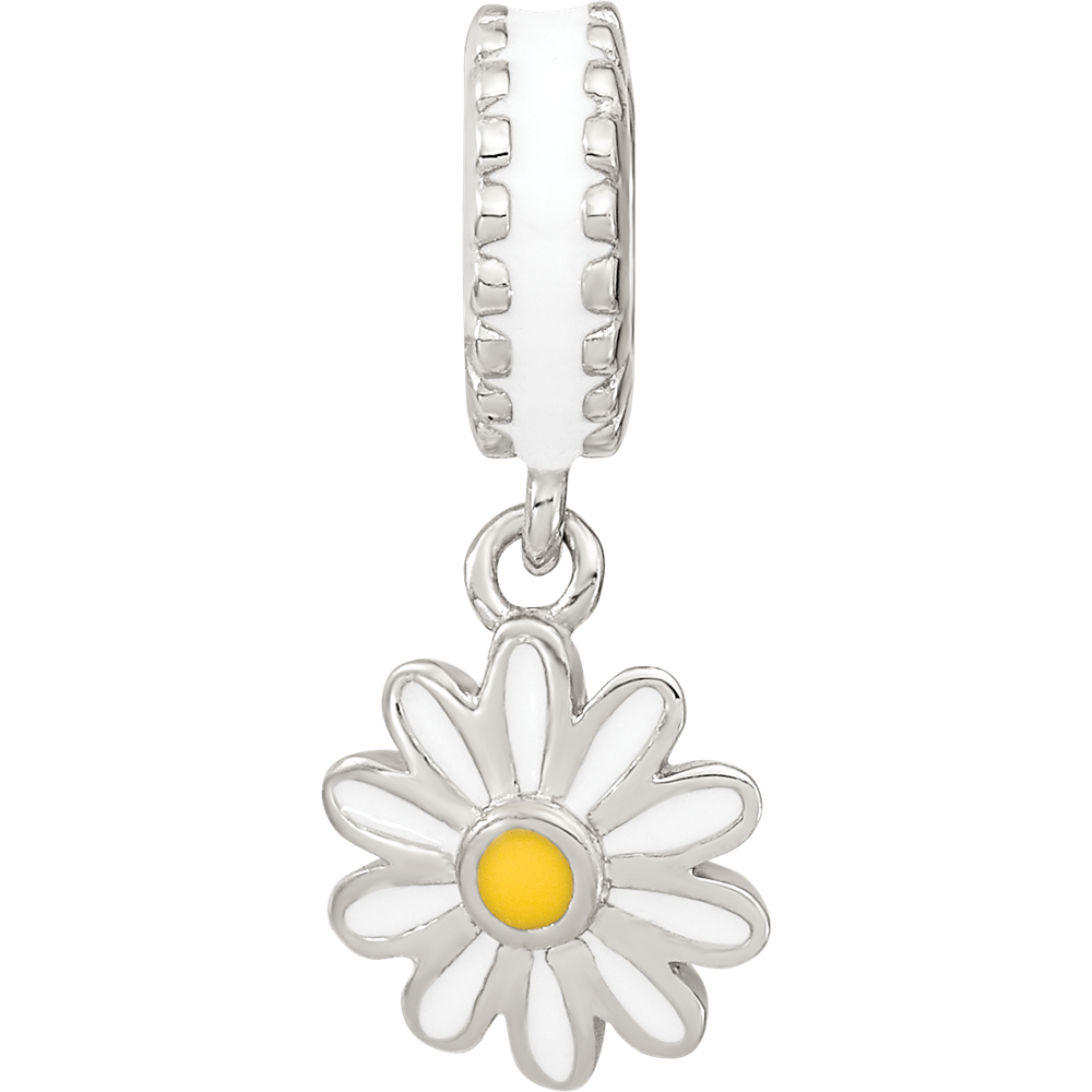 Sterling Silver Reflections Rhodium-plated Enamel Daisies Bead