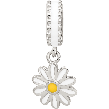 Sterling Silver Reflections Rhodium-plated Enamel Daisies Bead