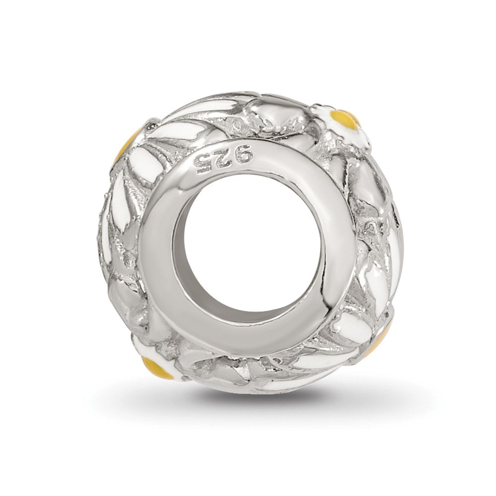 Sterling Silver Reflections Rhodium-plated Enamel Daisies Bead