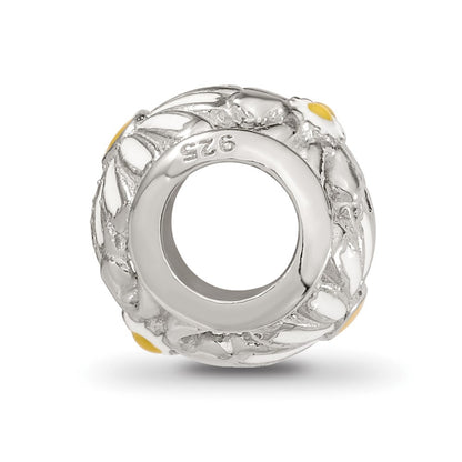Sterling Silver Reflections Rhodium-plated Enamel Daisies Bead