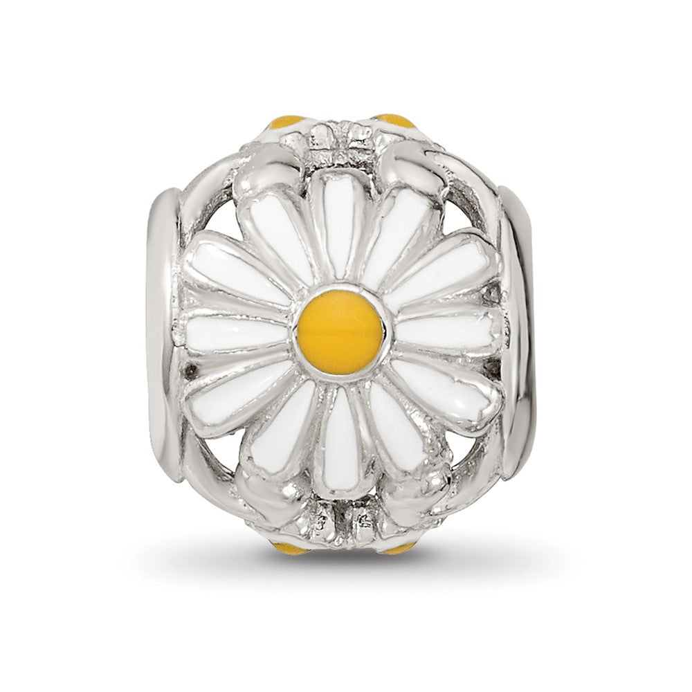 Sterling Silver Reflections Rhodium-plated Enamel Daisies Bead