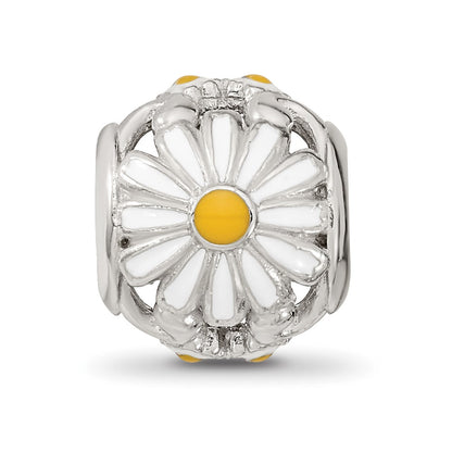 Sterling Silver Reflections Rhodium-plated Enamel Daisies Bead