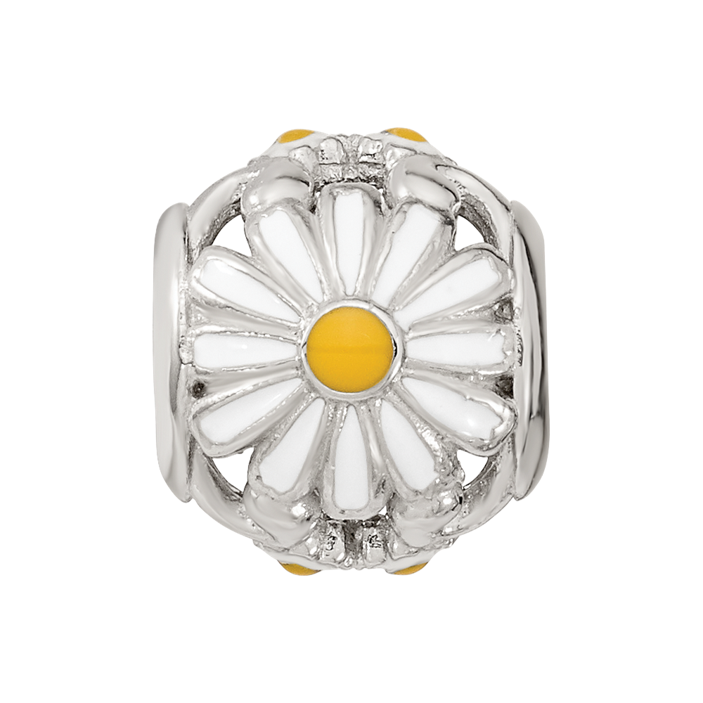 Sterling Silver Reflections Rhodium-plated Enamel Daisies Bead