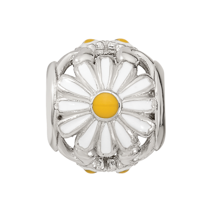 Sterling Silver Reflections Rhodium-plated Enamel Daisies Bead