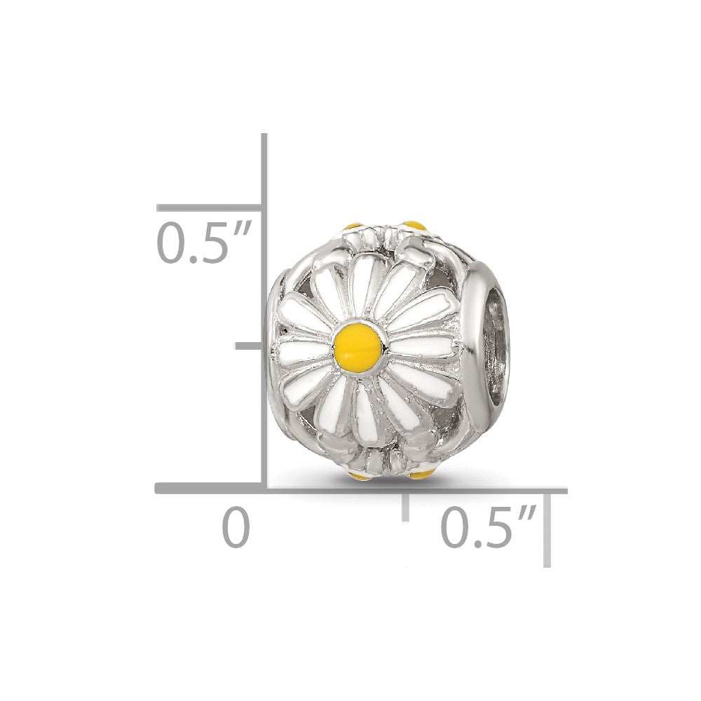 Sterling Silver Reflections Rhodium-plated Enamel Daisies Bead