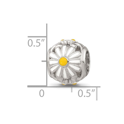 Sterling Silver Reflections Rhodium-plated Enamel Daisies Bead