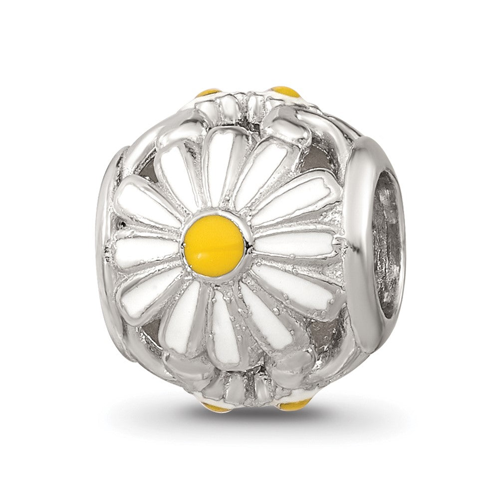 Sterling Silver Reflections Rhodium-plated Enamel Daisies Bead