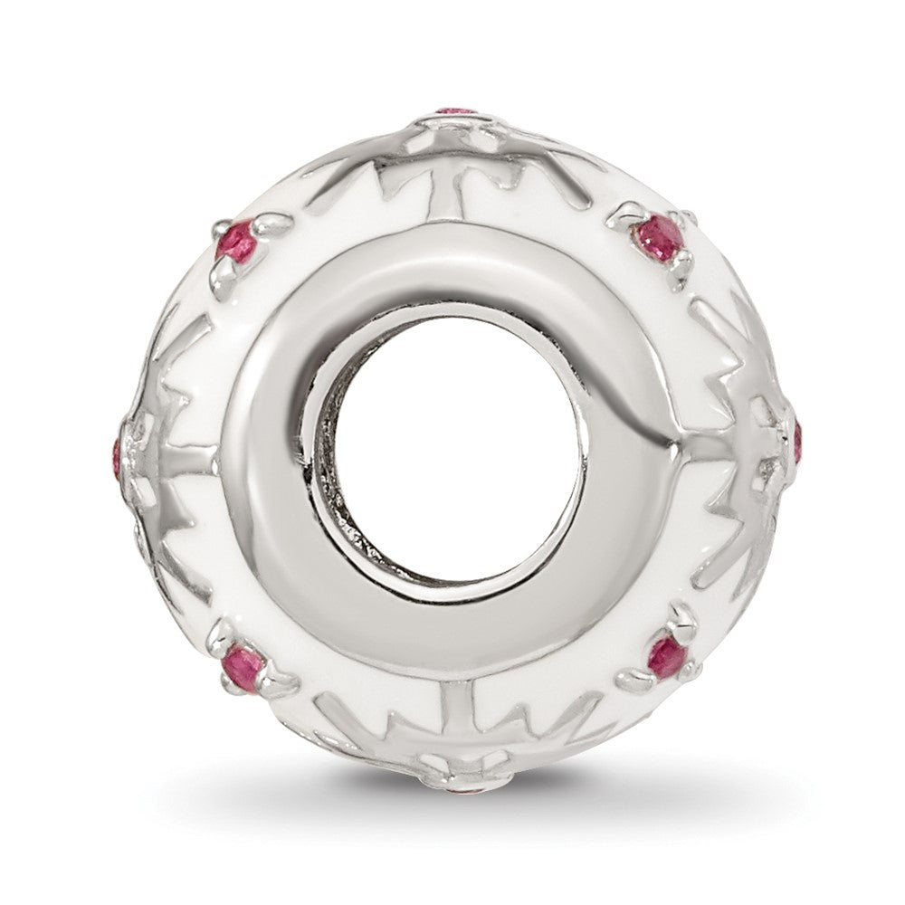 Sterling Silver Reflections Rhod-plated Enamel Crystal Snowflake Bead