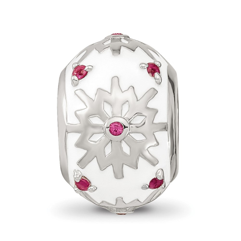 Sterling Silver Reflections Rhod-plated Enamel Crystal Snowflake Bead