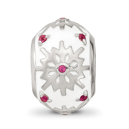 Sterling Silver Reflections Rhod-plated Enamel Crystal Snowflake Bead