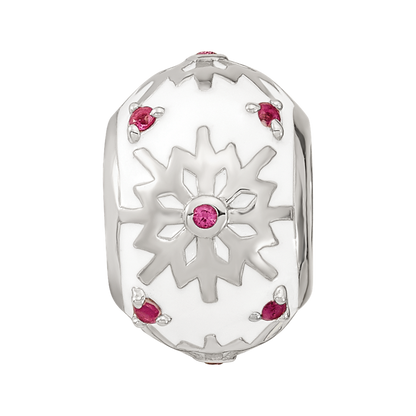 Sterling Silver Reflections Rhod-plated Enamel Crystal Snowflake Bead