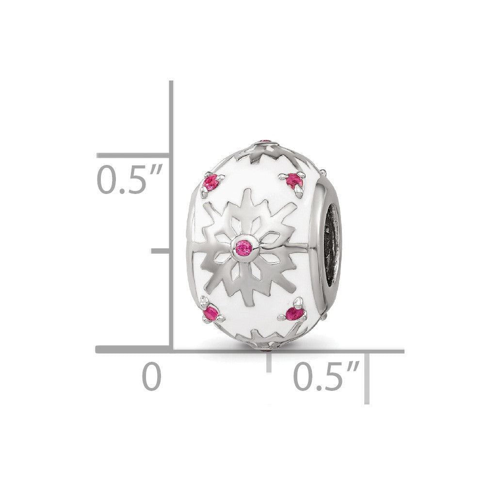 Sterling Silver Reflections Rhod-plated Enamel Crystal Snowflake Bead