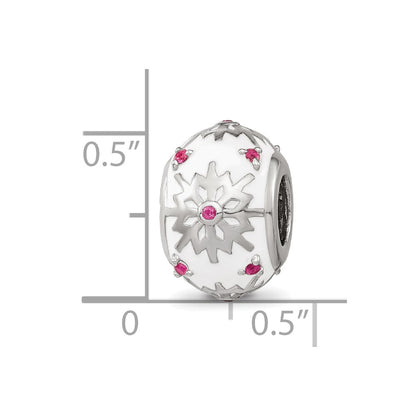 Sterling Silver Reflections Rhod-plated Enamel Crystal Snowflake Bead