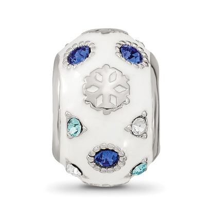 Reflections Sterling Silver Rhodium-plated Enamel Preciosa Crystal White and Blue Snowflake Bead