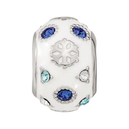 Reflections Sterling Silver Rhodium-plated Enamel Preciosa Crystal White and Blue Snowflake Bead