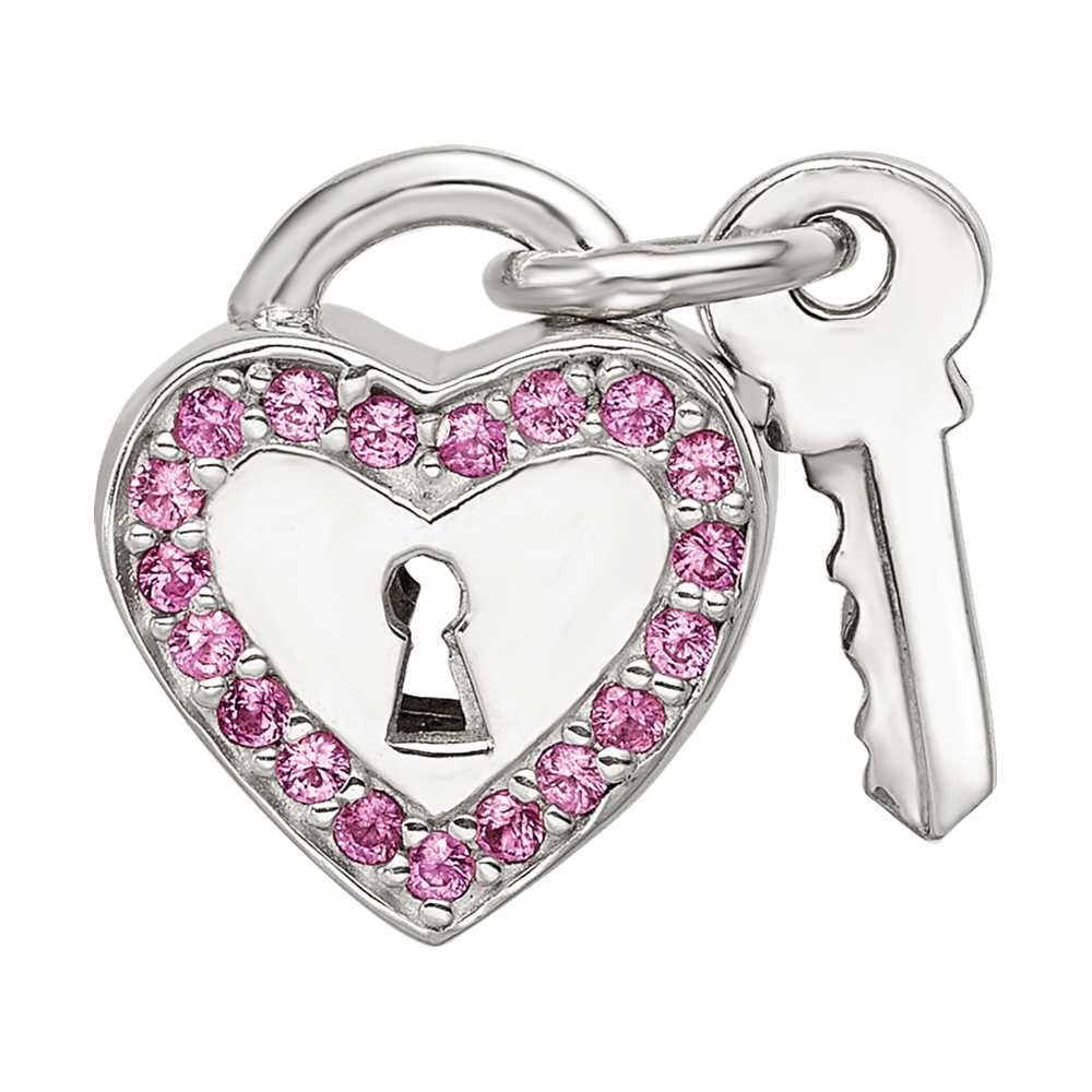 Sterling Silver Reflections CZ Heart & Key Lock Bead