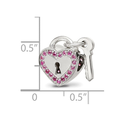 Sterling Silver Reflections CZ Heart & Key Lock Bead