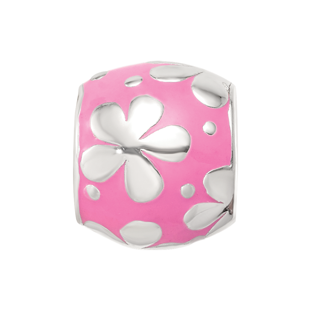 Sterling Silver Reflections Pink Enamel Floral Bead