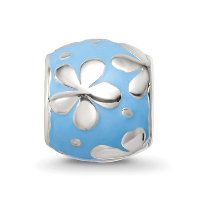 Sterling Silver Reflections Blue Enamel Floral Bead