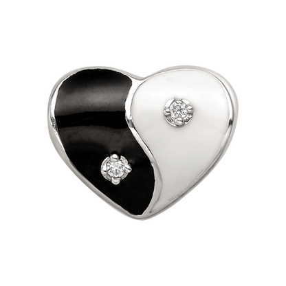 Sterling Silver Reflections Enamel CZ Yin Yang Heart Bead