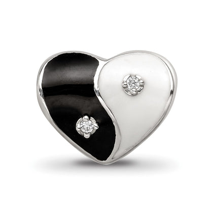 Sterling Silver Reflections Enamel CZ Yin Yang Heart Bead