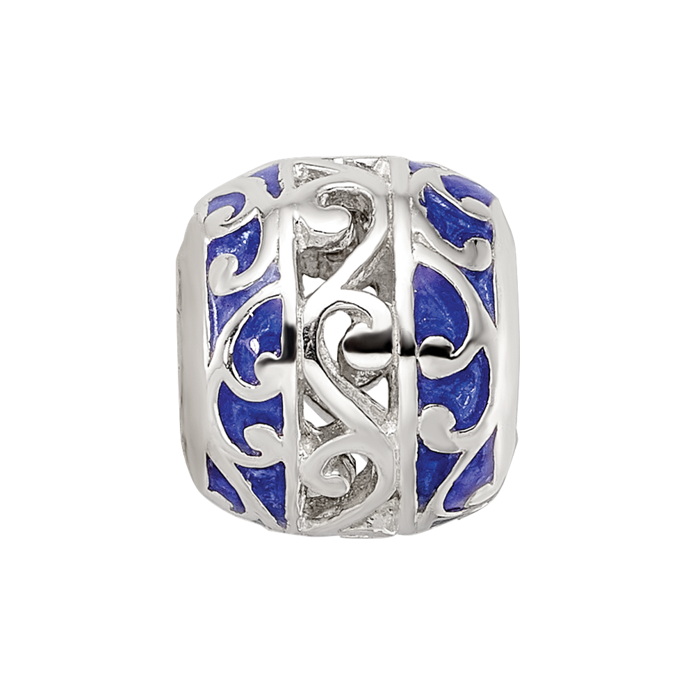 Sterling Silver Reflections Blue Enamel Swirl Design Bead