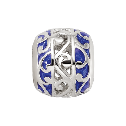Sterling Silver Reflections Blue Enamel Swirl Design Bead