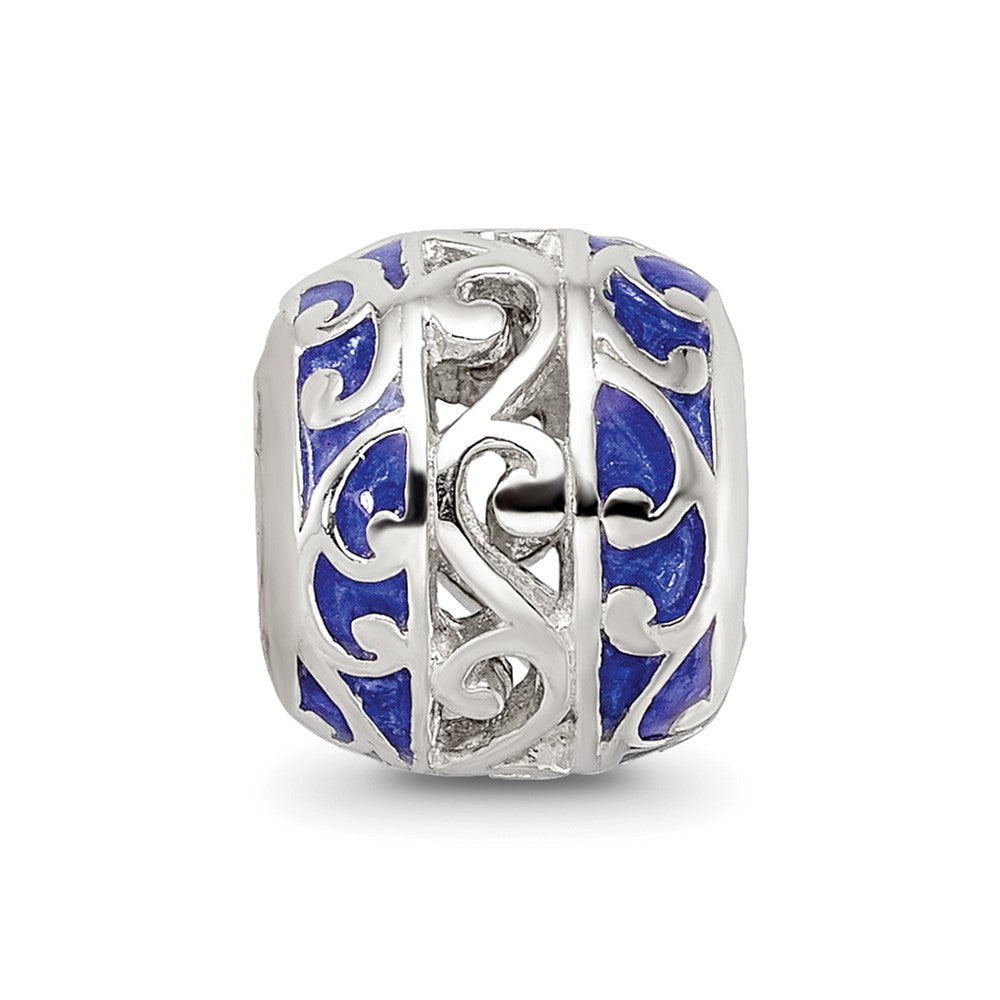 Sterling Silver Reflections Blue Enamel Swirl Design Bead