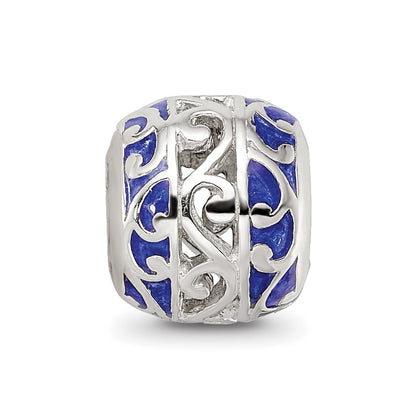 Sterling Silver Reflections Blue Enamel Swirl Design Bead