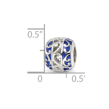 Sterling Silver Reflections Blue Enamel Swirl Design Bead
