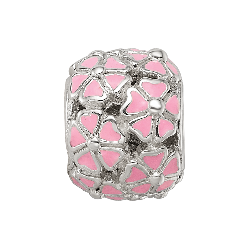 Sterling Silver Reflections Pink Enamel Floral Bead