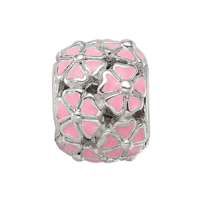 Sterling Silver Reflections Pink Enamel Floral Bead
