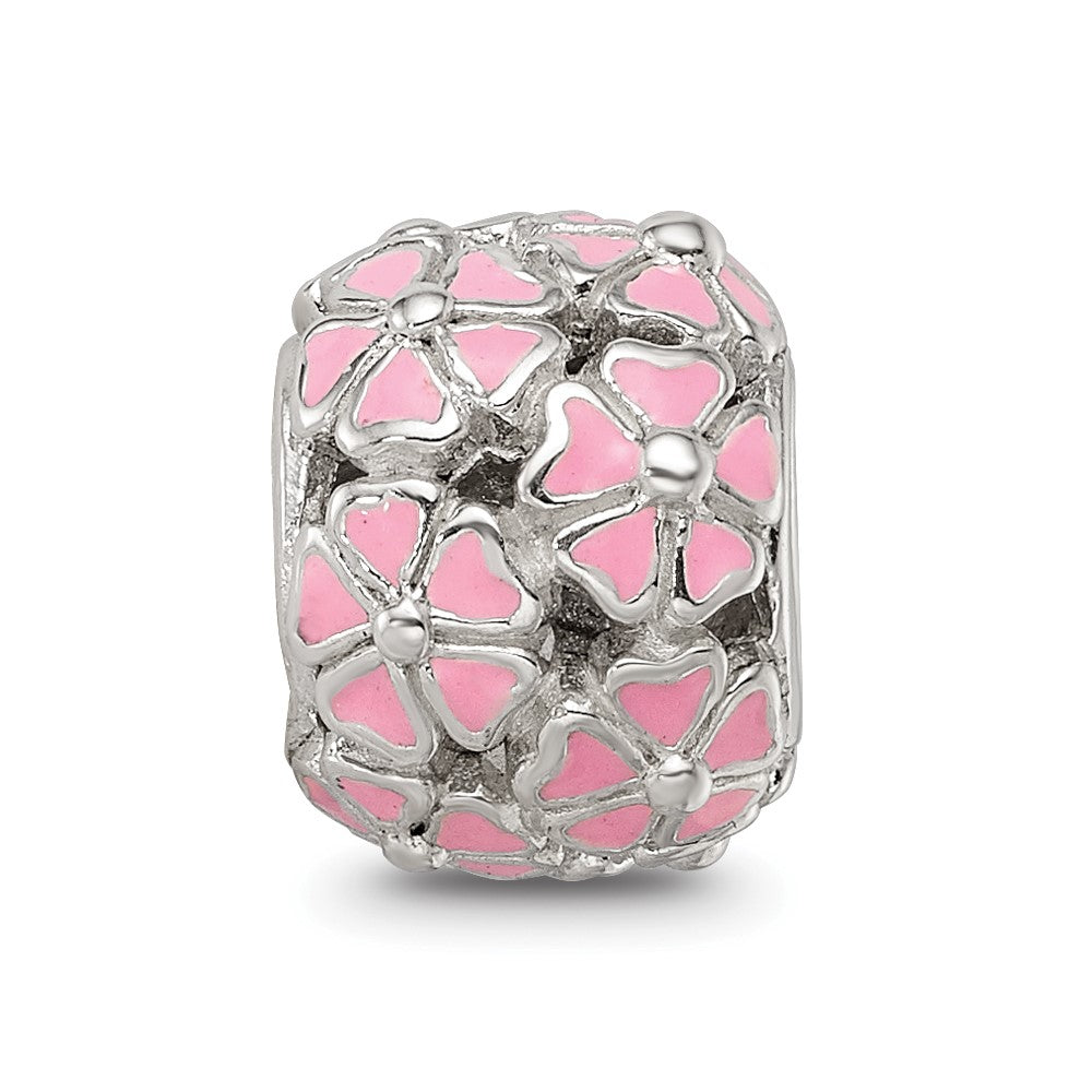 Sterling Silver Reflections Pink Enamel Floral Bead