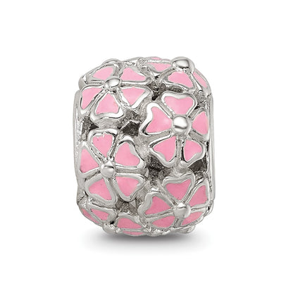 Sterling Silver Reflections Pink Enamel Floral Bead