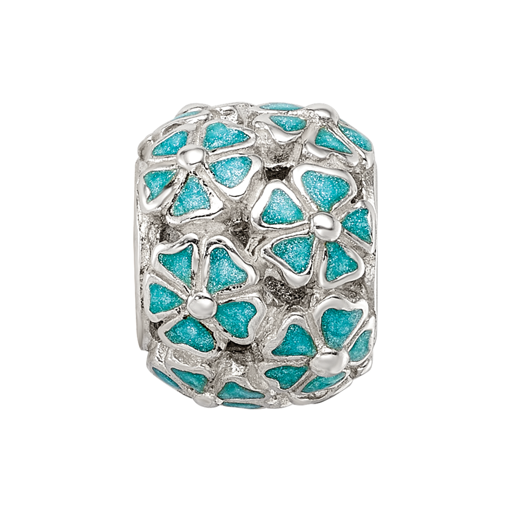 Sterling Silver Reflections Green Enamel Floral Bead