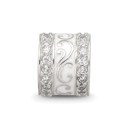Sterling Silver Reflections White Enamel CZ Swirl Design Bead