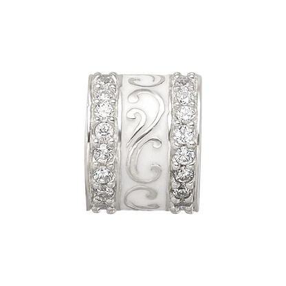 Sterling Silver Reflections White Enamel CZ Swirl Design Bead