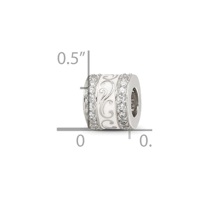 Sterling Silver Reflections White Enamel CZ Swirl Design Bead