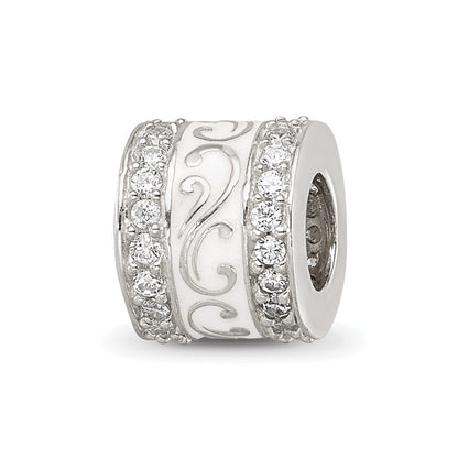Sterling Silver Reflections White Enamel CZ Swirl Design Bead