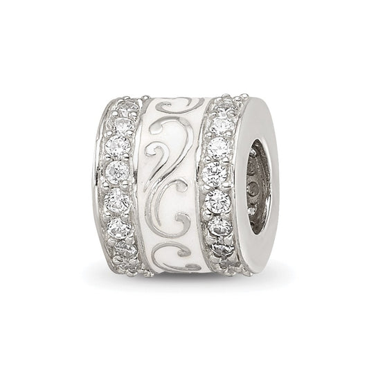 Sterling Silver Reflections White Enamel CZ Swirl Design Bead