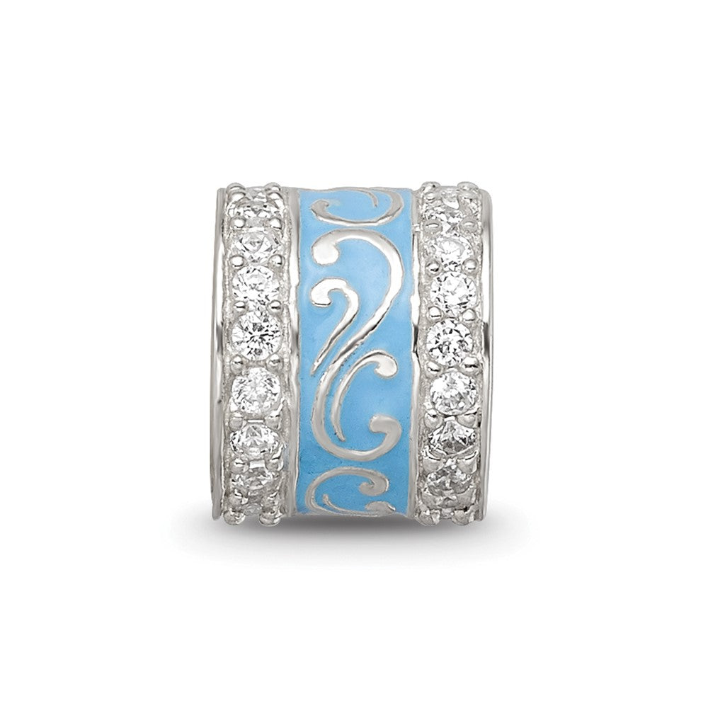 Sterling Silver Reflections Blue Enamel CZ Swirl Design Bead